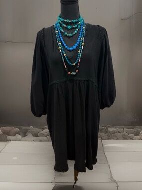 Umgee Black Dress With Pockets Sz M Linen/cotton Blend
